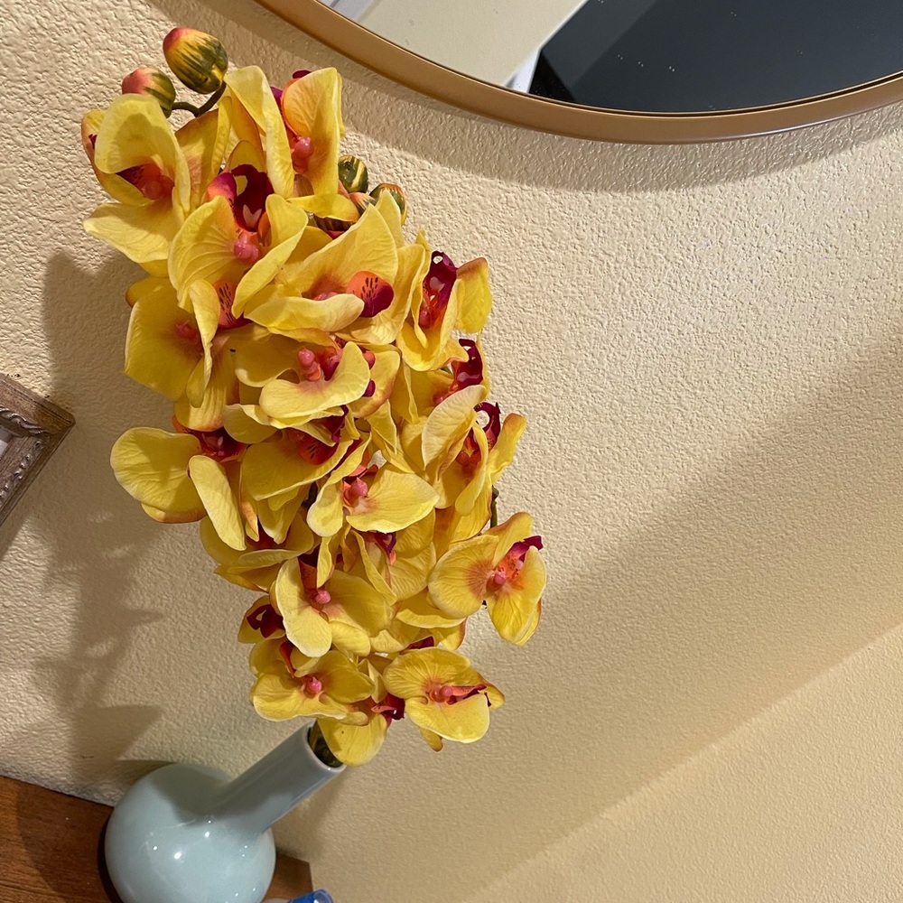 Artificial yellow and pink orchids.